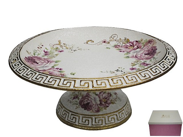 Круглая фруктовница на ножке Мраморная Lenardi 30 см