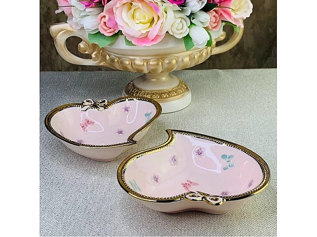 Набор 2 салатников в форме сердца Lenardi Бабочки розовые 15 см