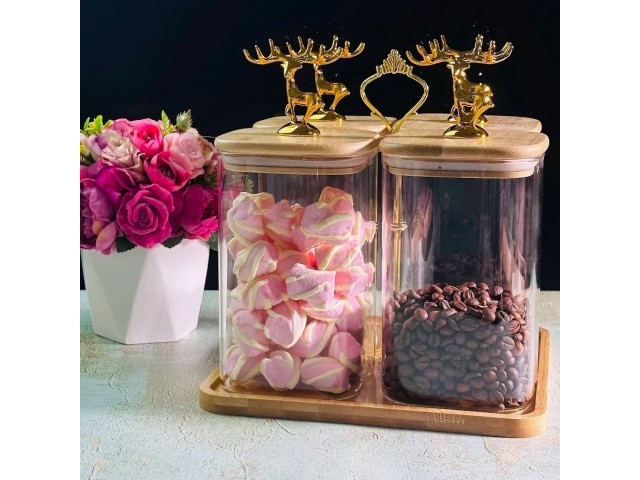 Набор из 4 банок 1300 мл для сыпучих продуктов на подставке Bamboo Lenardi