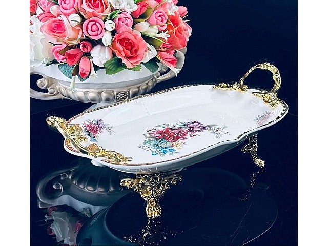 Блюдо прямоугольное 37 см Астория Lenardi на ножках с ручками