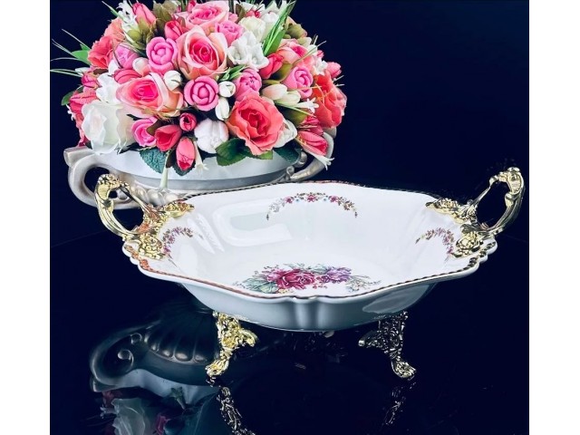 Блюдо круглое 30 см Астория Lenardi на ножках с ручками