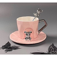 Чашка 250 мл с блюдцем и ложкой Мишки Lenardi розовая