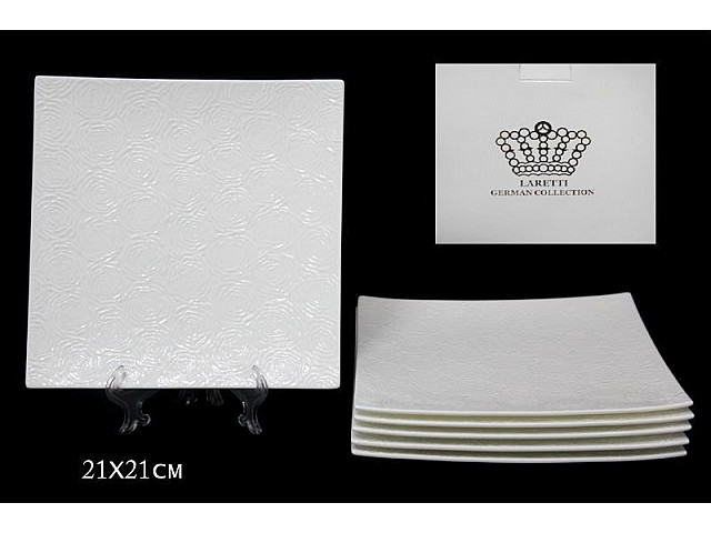 Набор квадратных тарелок Lenardi Белая роза 21 см 6 шт