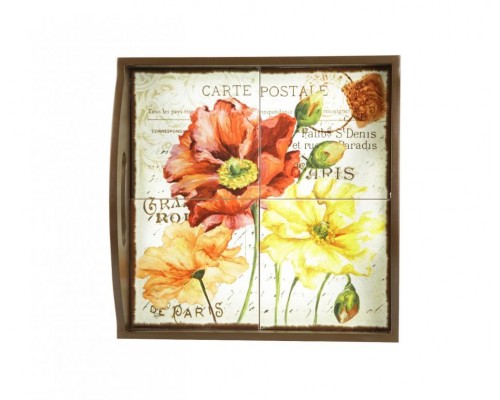 Поднос с ручками на деревянной подставке Парижские маки Certified International