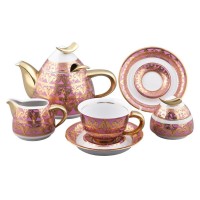 Сервиз чайный Rudolf Kampf Кельт 2291 розовый на 6 персон 15 предметов с чайником 1,2л в подарочном коробе