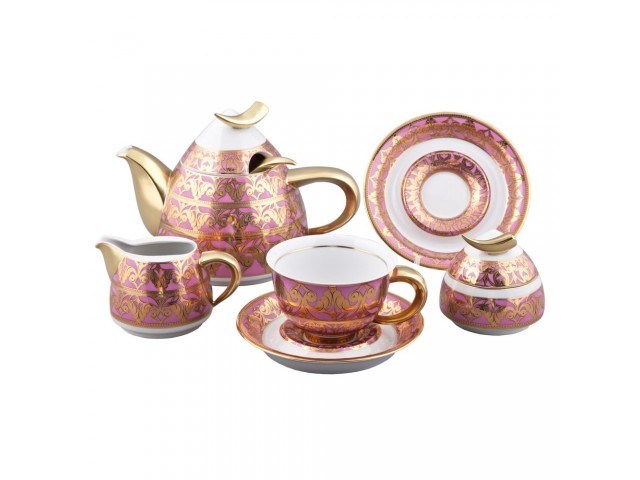 Сервиз чайный Rudolf Kampf Кельт 2291 розовый на 6 персон 15 предметов с чайником 1,2л в подарочном коробе