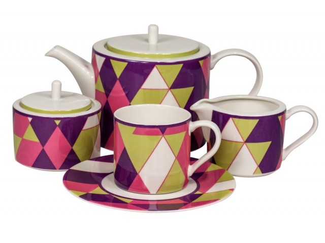 Сервиз чайный Минотти фиолетовый Royal Fine China на 6 персон 17 предметов