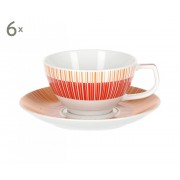 Набор 6 чайных пар 270 мл Страйп Маниа красный Royal Porcelain