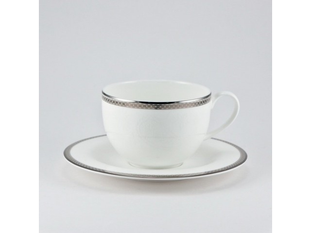 Чашка с блюдцем Серебряная вышивка Royal Bone China 210 мл