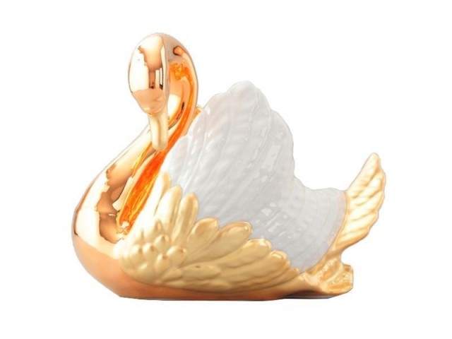 Лебедь конфетница Rudolf Kampf Золотой с белыми крыльями в подарочном коробе