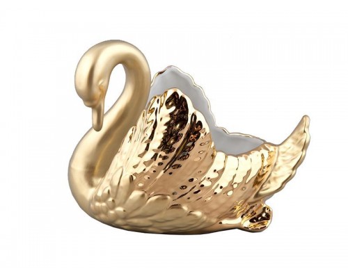 Лебедь конфетница Rudolf Kampf Золотой с золотыми крыльями в подарочном коробе